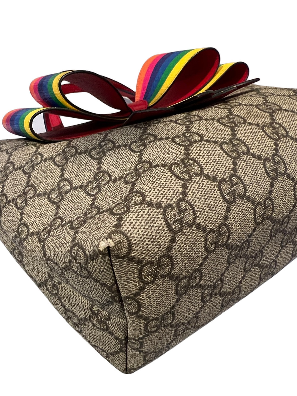 Gucci Girl's GG Supreme Rainbow Bow Tote - Picture 11 of 14